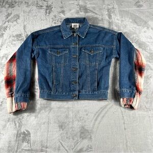 BKE Buckle Brushed Wool Blend Plaid Denim Jacket Red Sz S Oversized Casual Relax